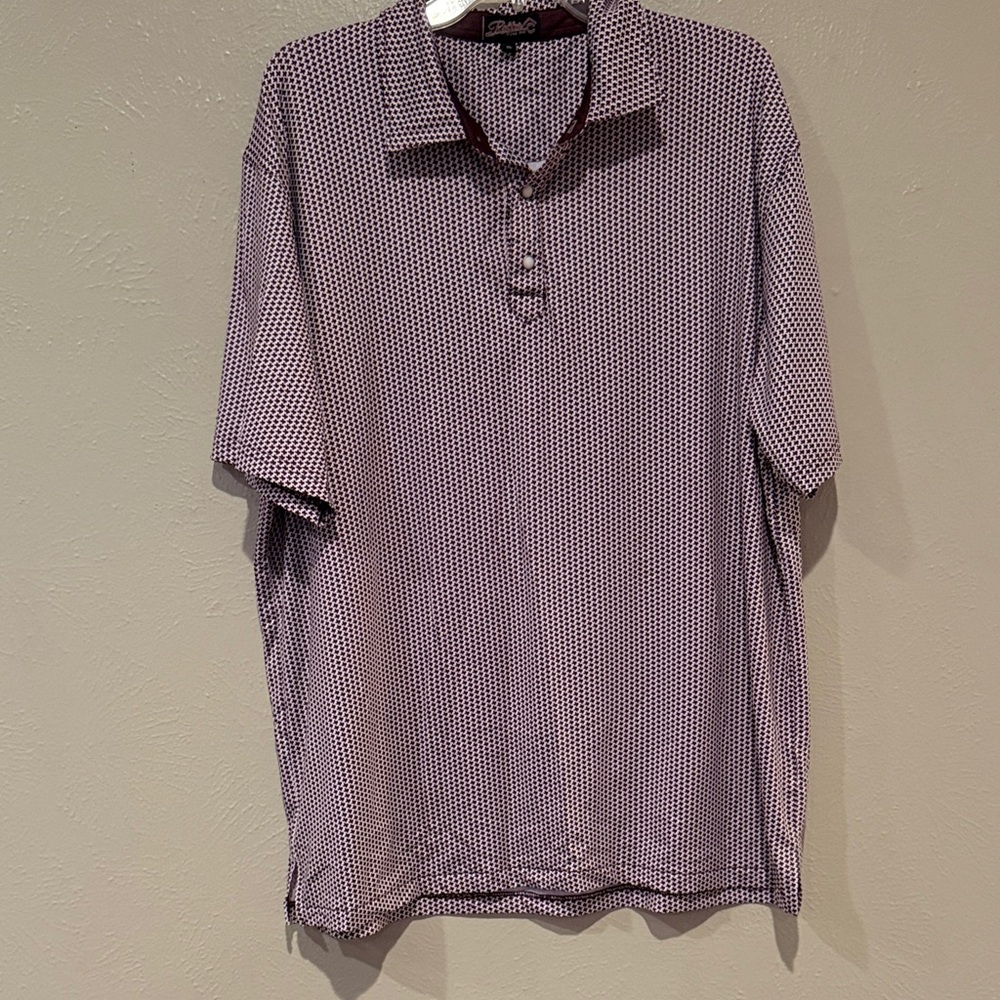 Rafter C Men's Polo Shirt in Maroon and White Texas Pattern